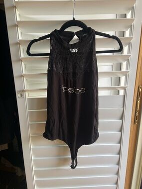 Y2K Vintage bebe Black Lace Rhinestone Logo Bodysuit